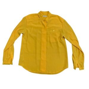 Vintage 80s Liz Claiborne Yellow Silky Blouse Button Down Shirt Size 6
